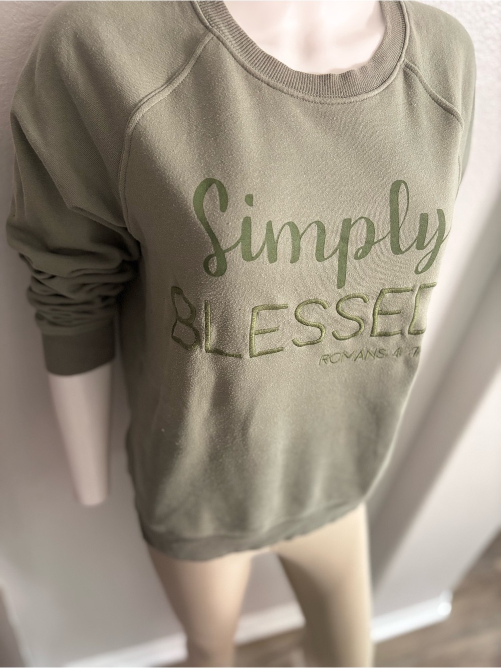 Simply Blessed Olive Green Crew Neck Sweatshirt - Women's Casual Pullover - Picture 2 of 5
